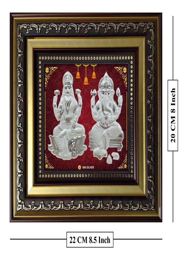 ARTSMINE إطار صور غانيش لاكشمي من الفضة عيار 999 من ARTSMINE | ديكور لغرفة الصلاة والمنزل والمكتب | مع شهادة نقاء الفضة | هدية زفاف وهدية للشركات | المقاس 22 × 22 سم (8.5 × 8 بوصة) - Image 3